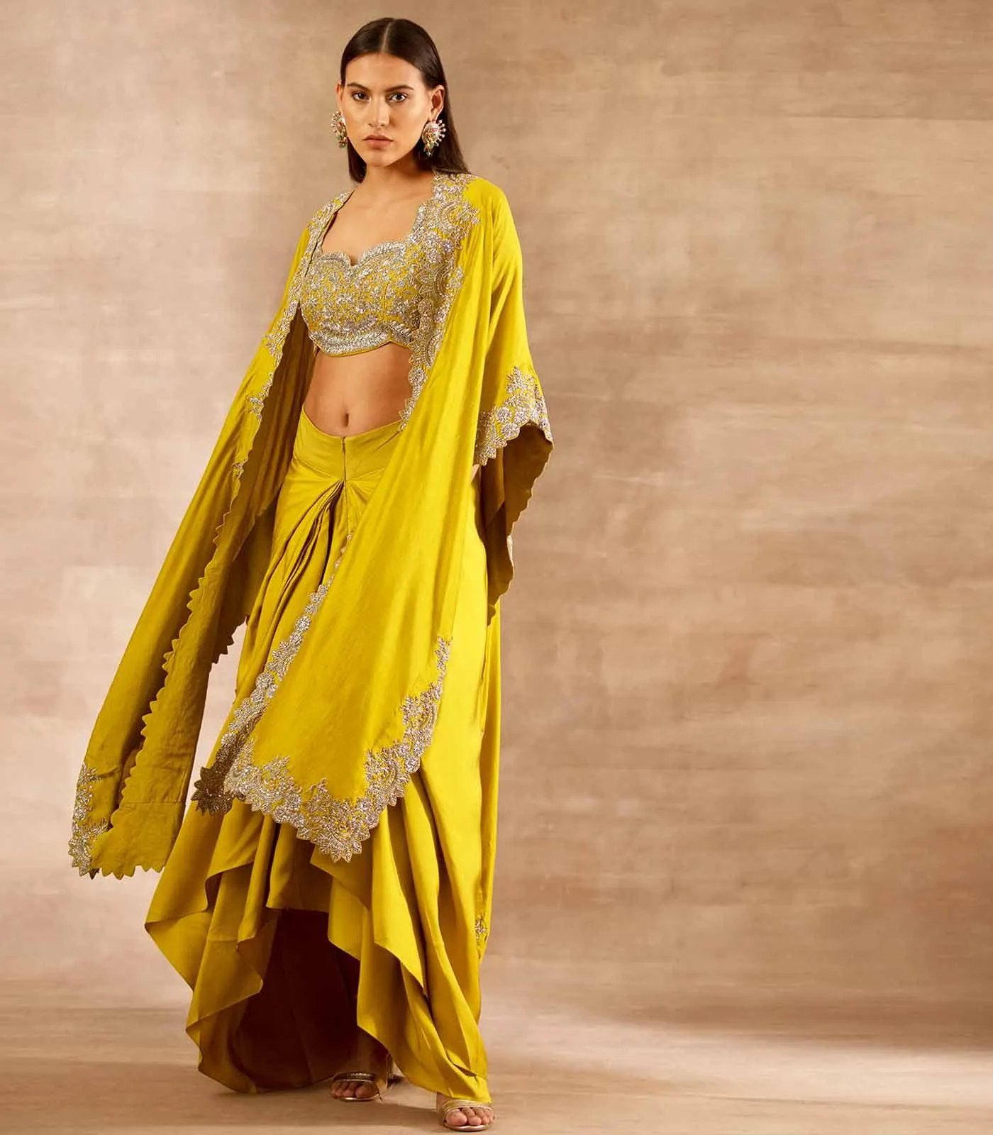 Mustard Embroidered Cape Set