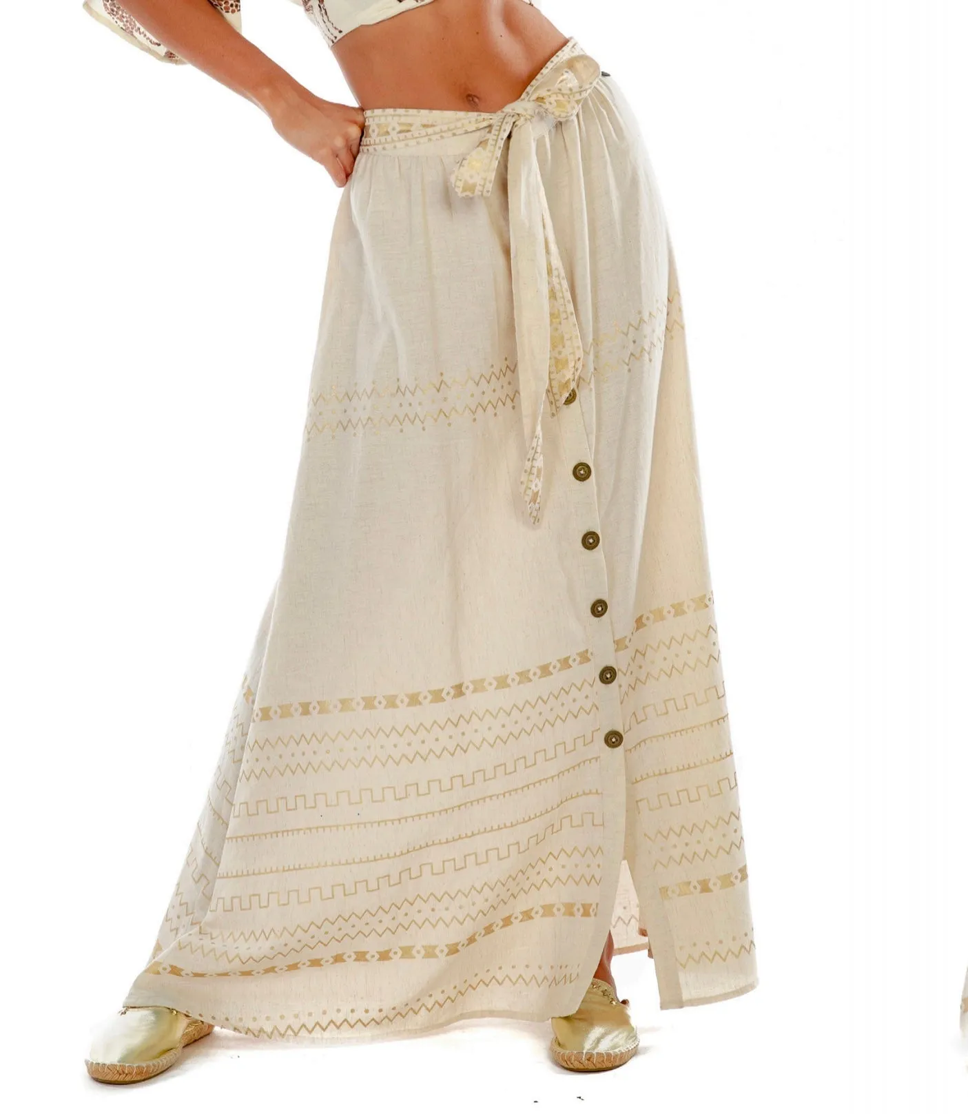 Natural Skirt with Gold Print