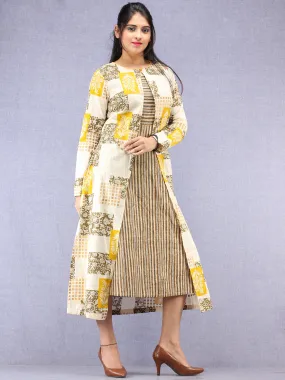 Nazan - Block Printed Cotton Middi Dress With Tunic & Cape - D393F2015