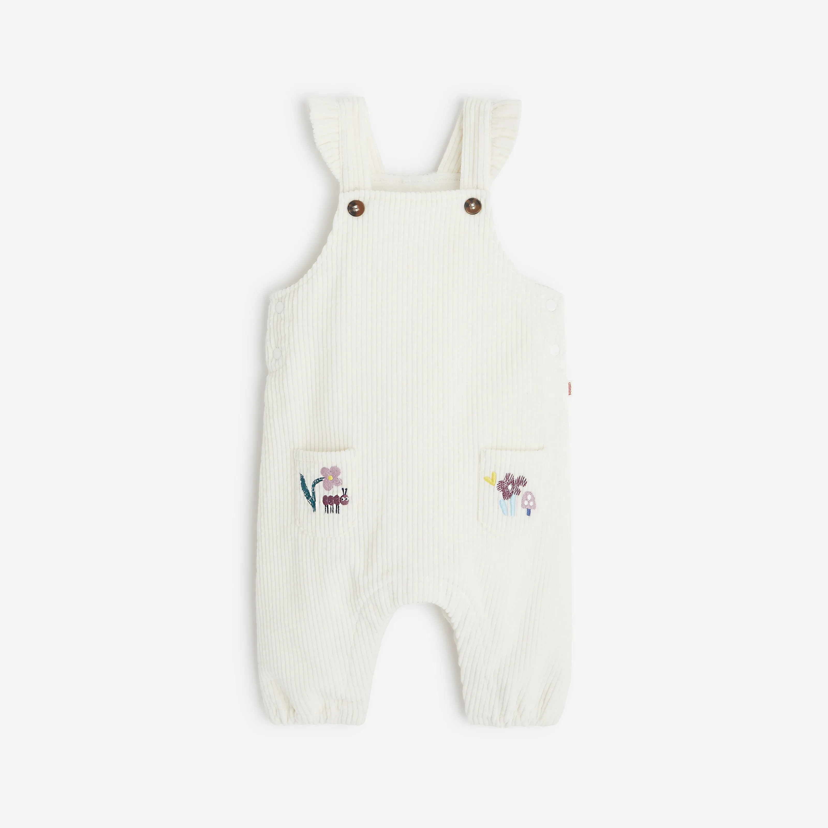 Newborn girls' off white corduroy overalls