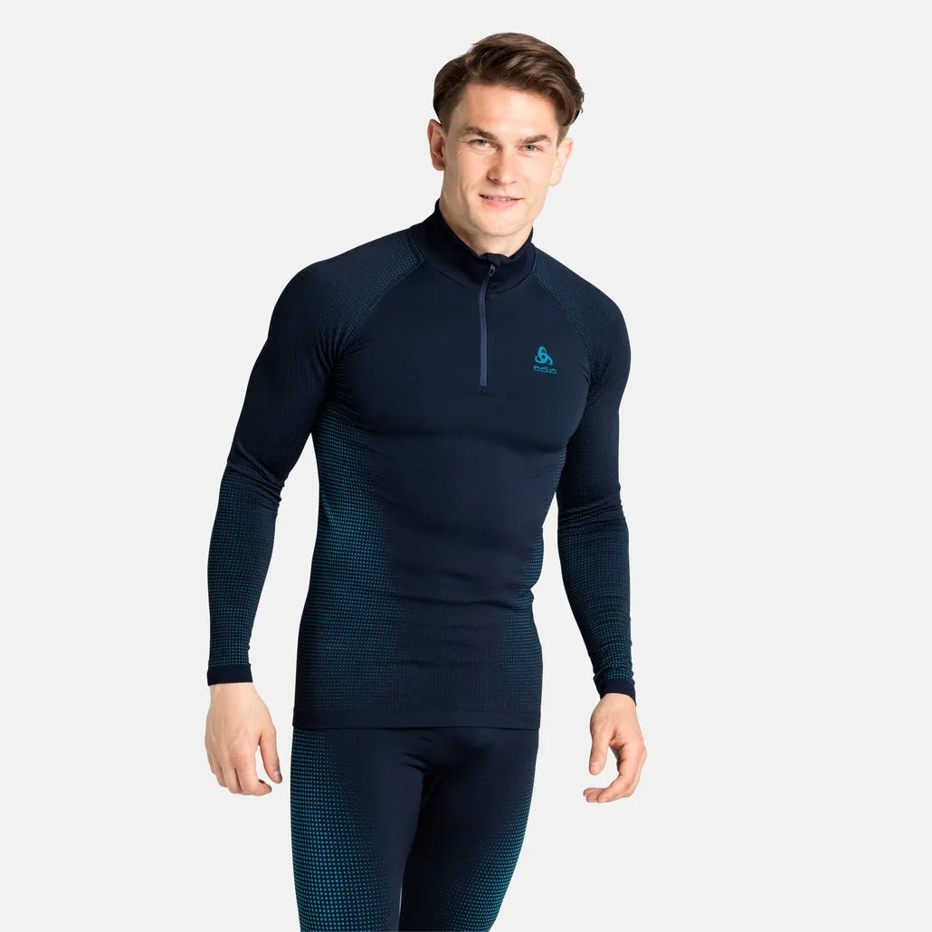 Odlo Men's Performance Warm 1/2 Zip Turtle-Neck Long-Sleeve Base Layer Top