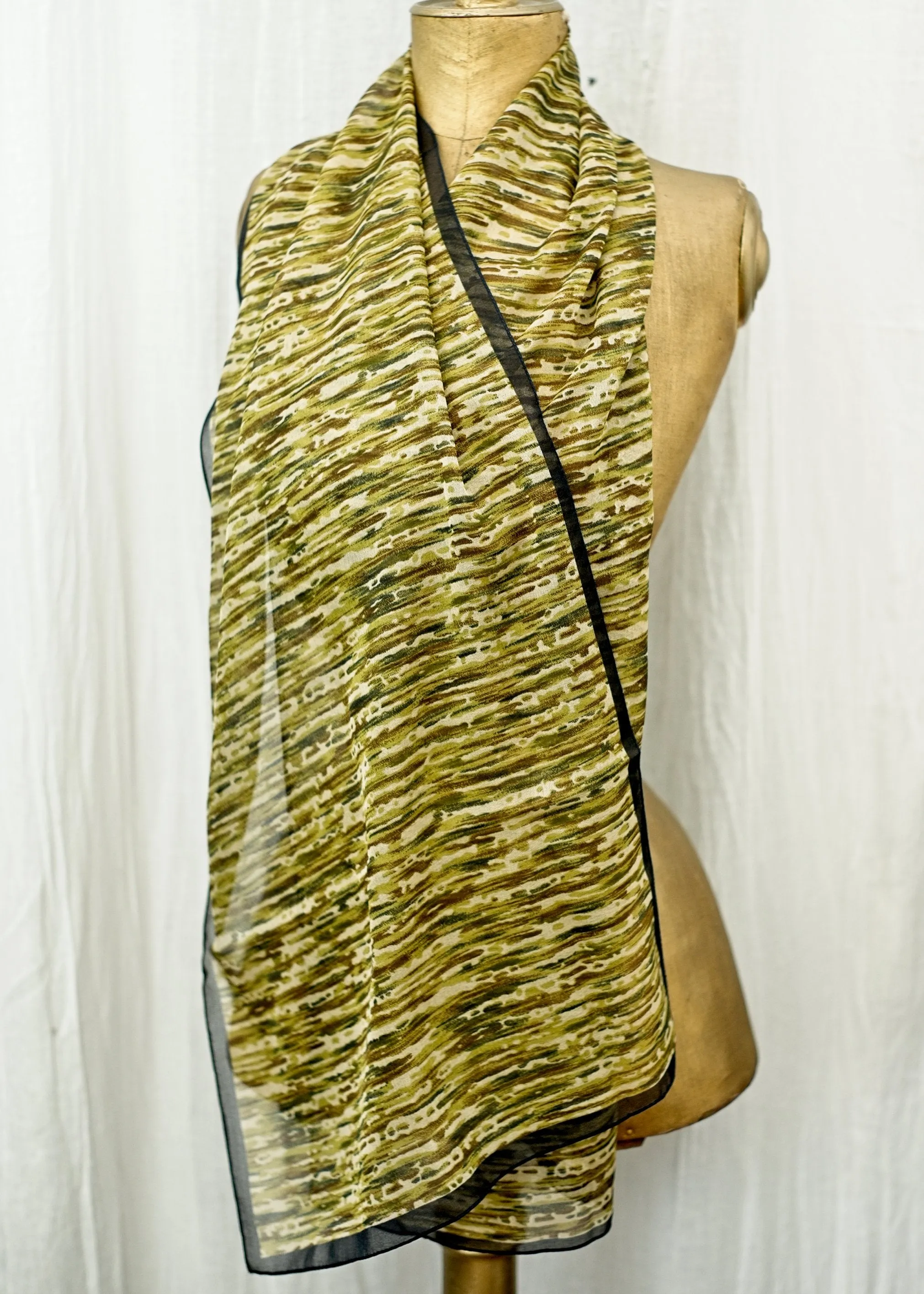 Olive Green Long Silk Chiffon Scarf