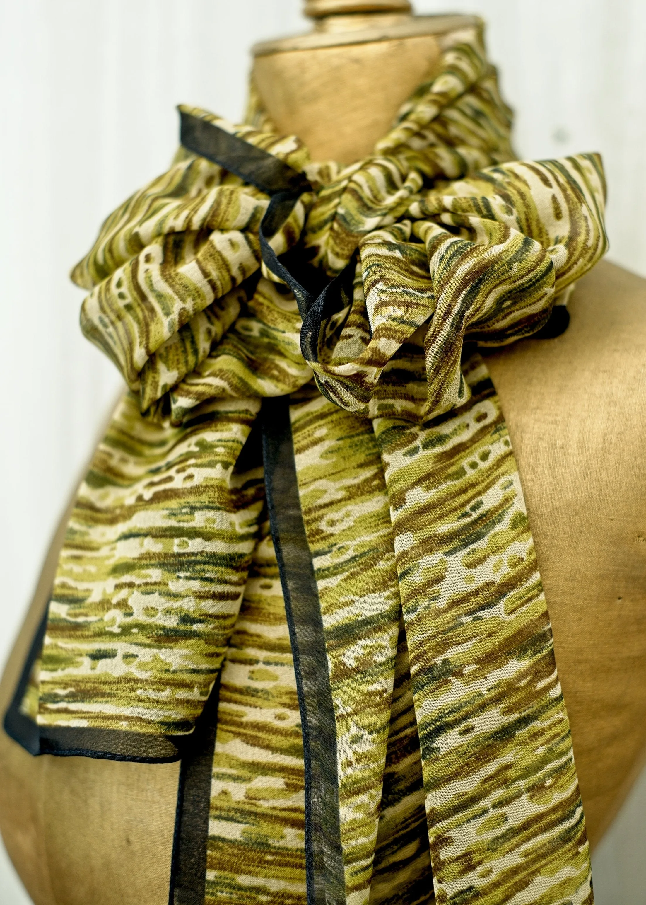 Olive Green Long Silk Chiffon Scarf