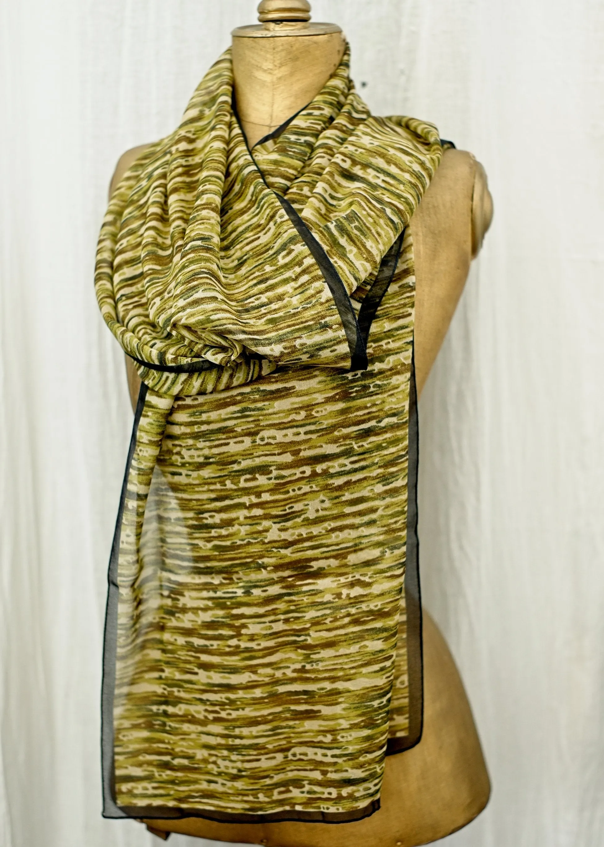 Olive Green Long Silk Chiffon Scarf