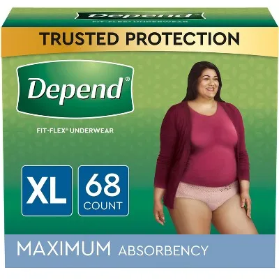 Open Box - Depend FIT-FLEX Adult Incontinence Underwear for Women - Maximum Absorbency - XL - Blush - 68ct