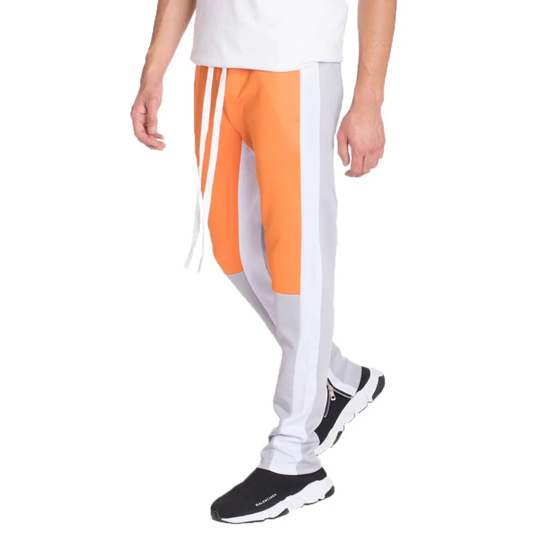 Orange & Grey Color Block Track Pants