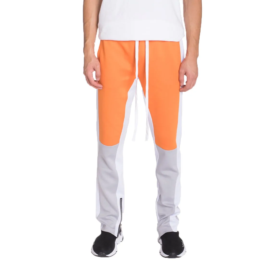 Orange & Grey Color Block Track Pants