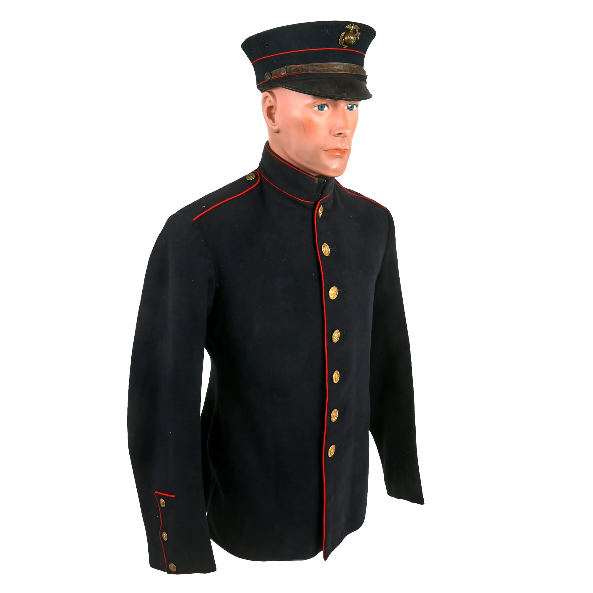 Original Identified WWI United States Marine Corps M1912 Dress Blue Uniform & Bell Crown Service Cap