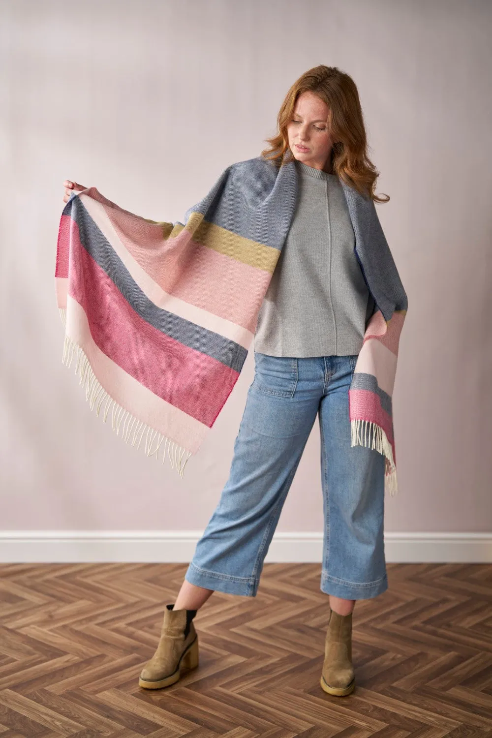 Oversized Blanket Scarf: Indigo Stripe