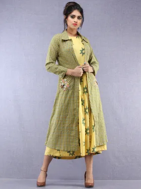 Parinaz - Block Printed Cotton Middi Dress With Tunic & Cape - D390F1993