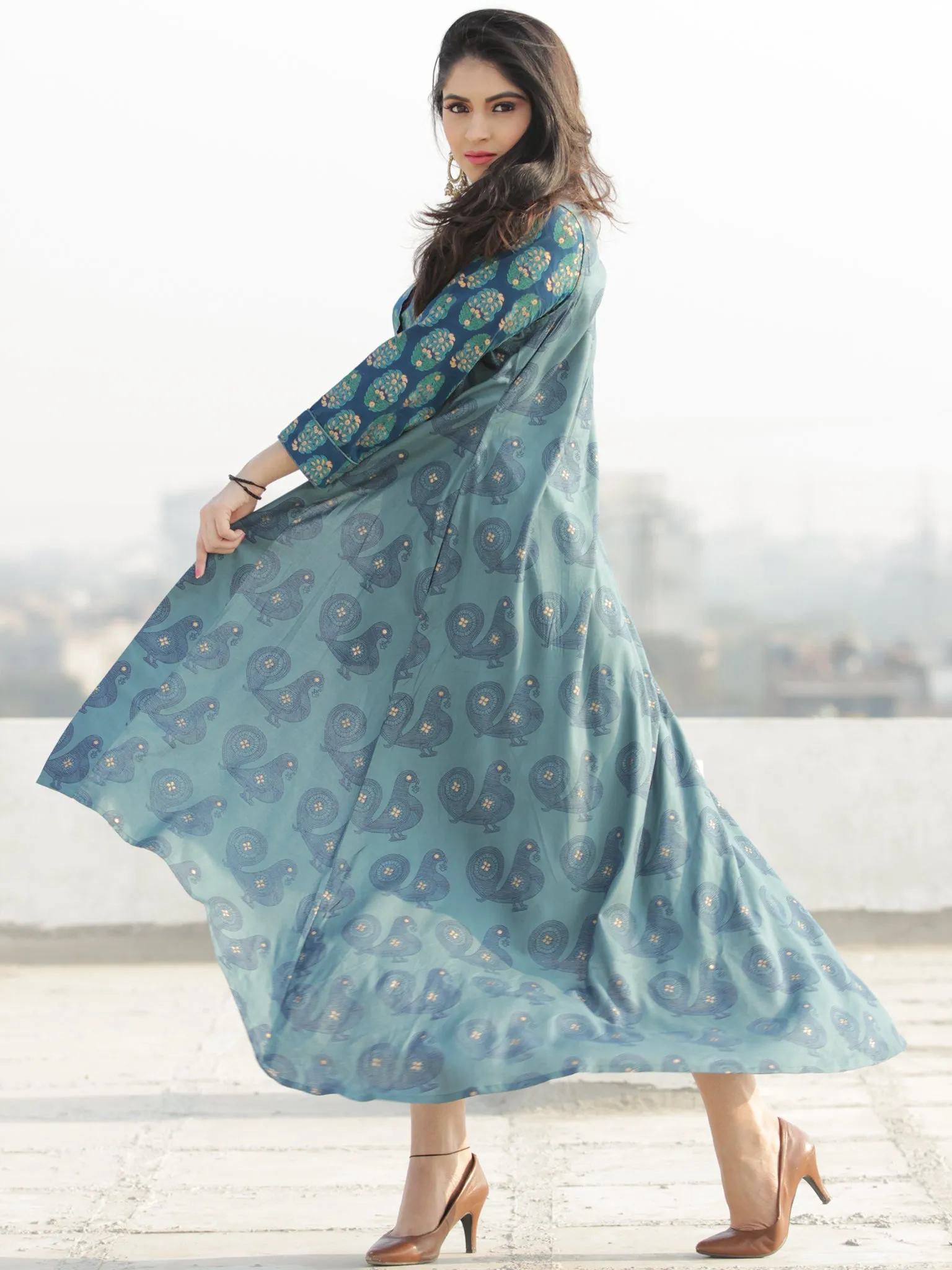 Pariza - Gold Block Printed Long Cape Dress - D382F2058