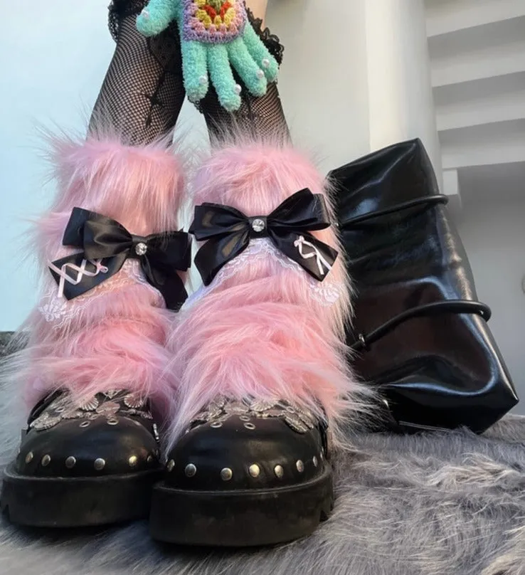 Pastel Goth Fur Leg Warmers