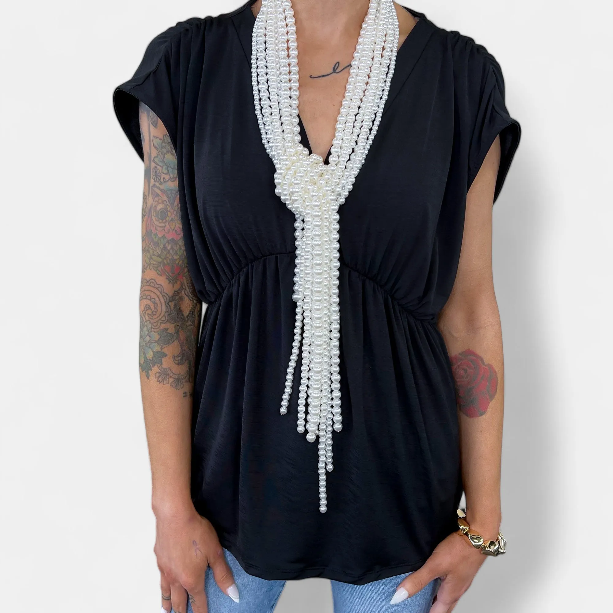 Pearl Fringe Long Necklace