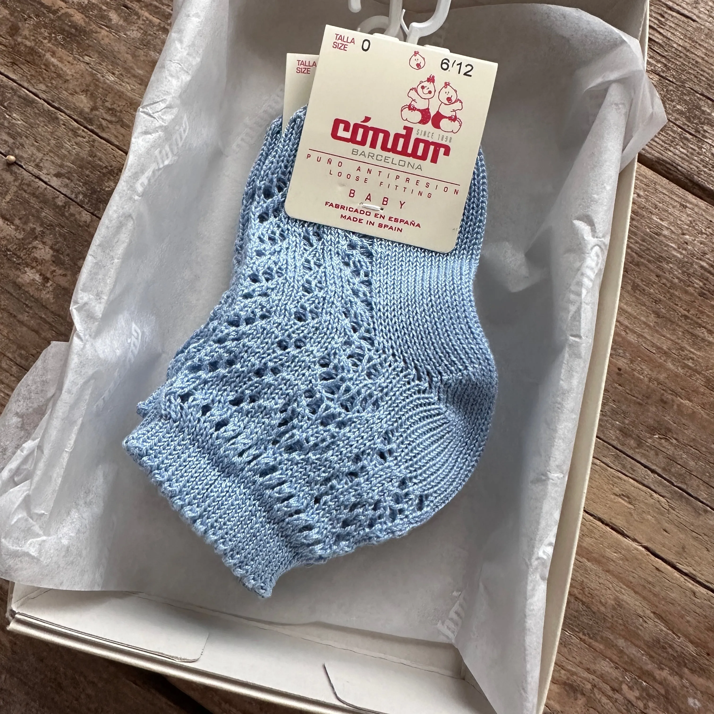 Perle Cotton Openwork Ankle Socks | Bluish