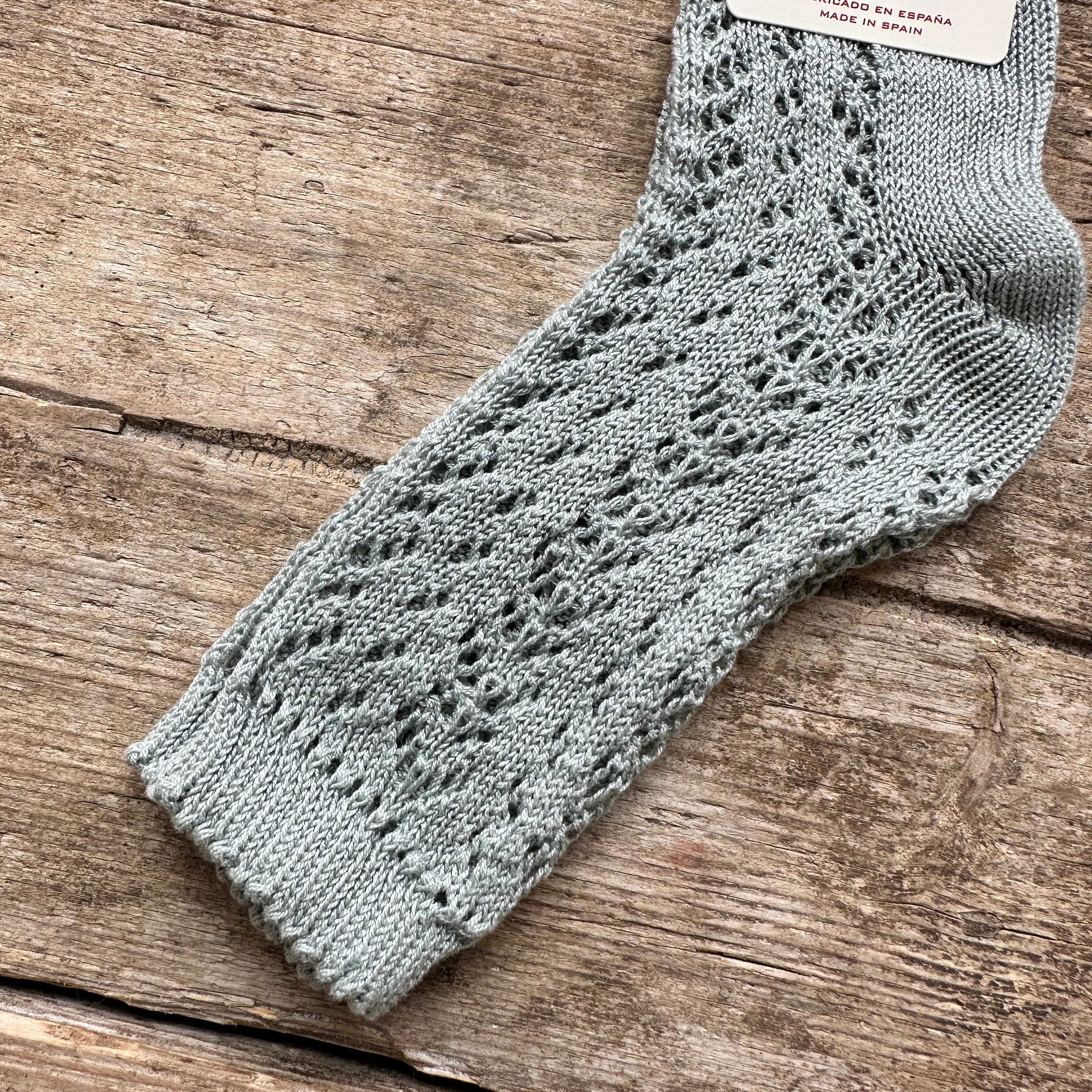 Perle Cotton Openwork knee High Socks | Dry Green