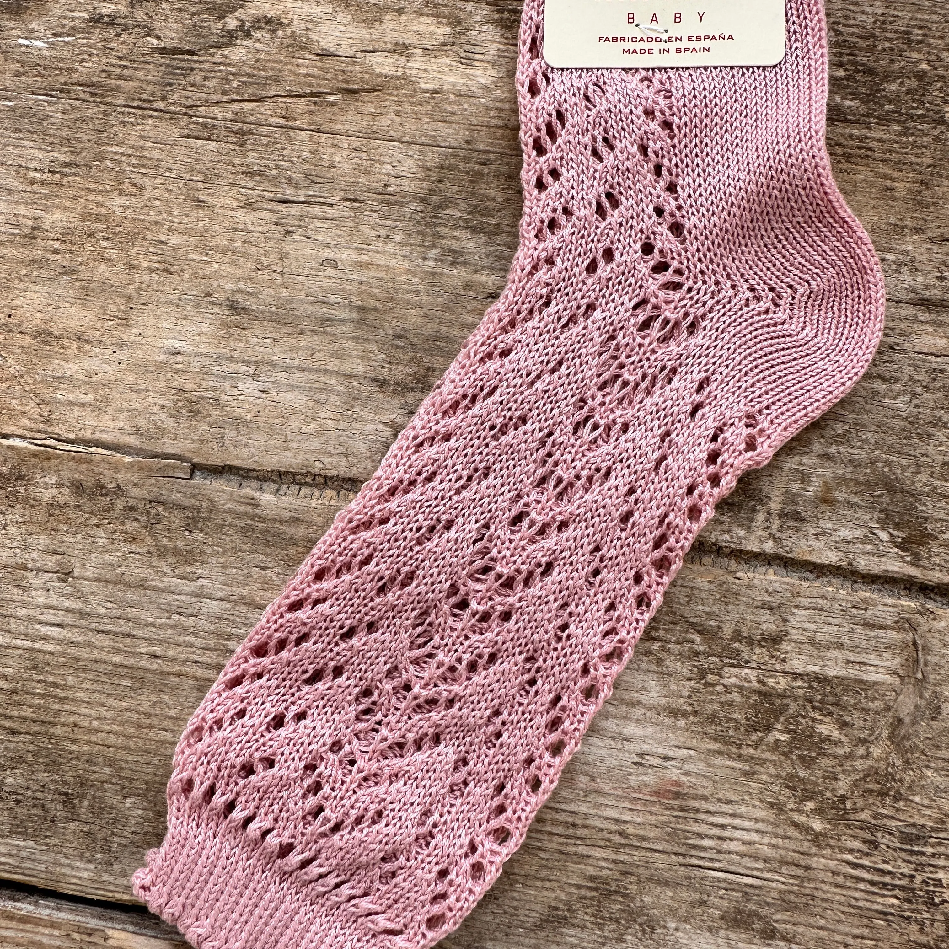 Perle Cotton Openwork knee High Socks | Pale Pink