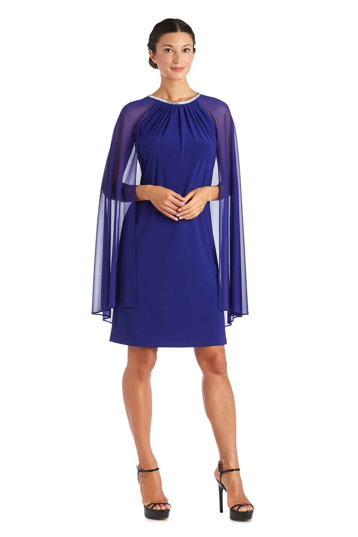 Petite Women Cape Cocktail with Rhinestone Neckline