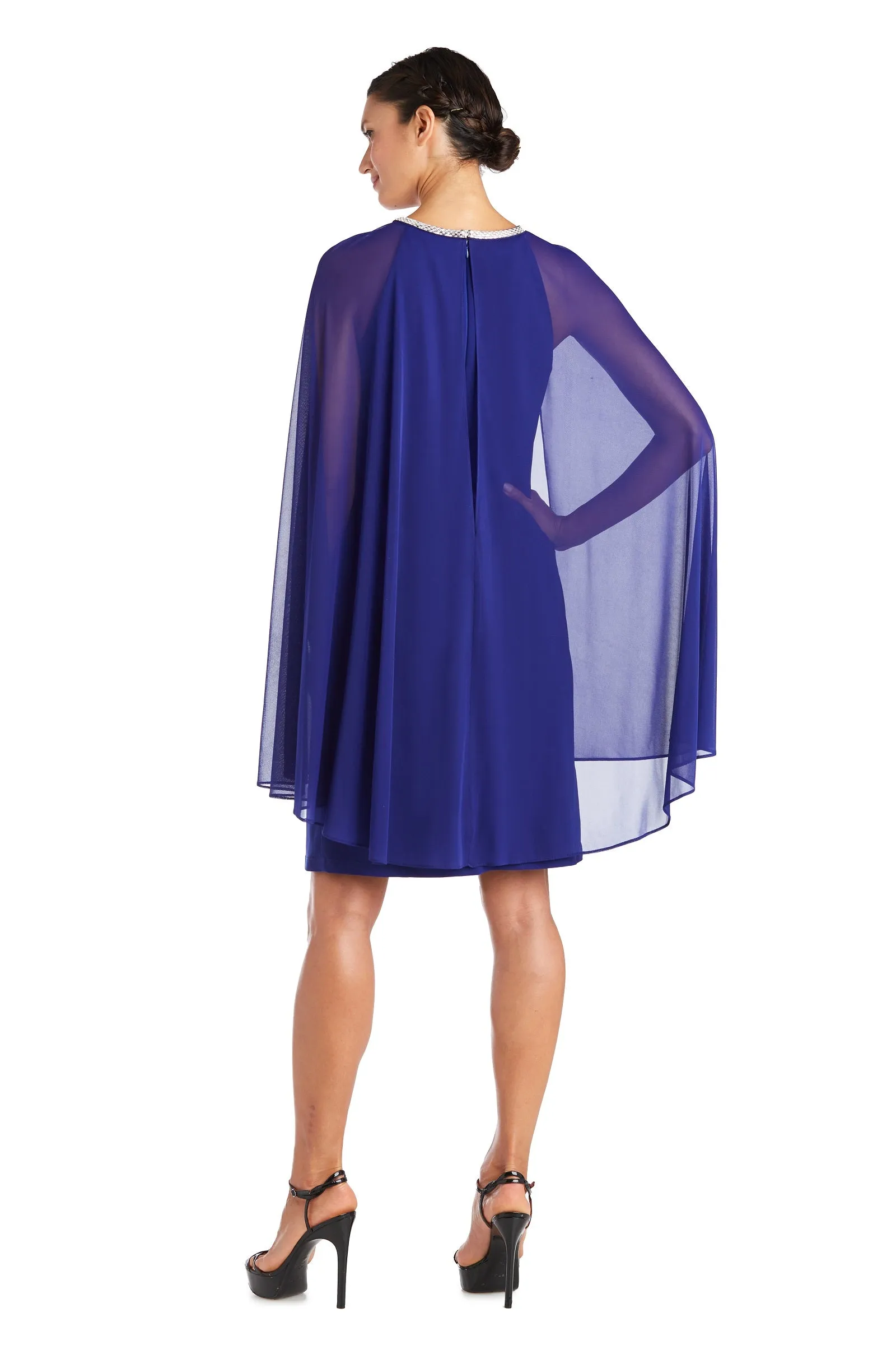 Petite Women Cape Cocktail with Rhinestone Neckline