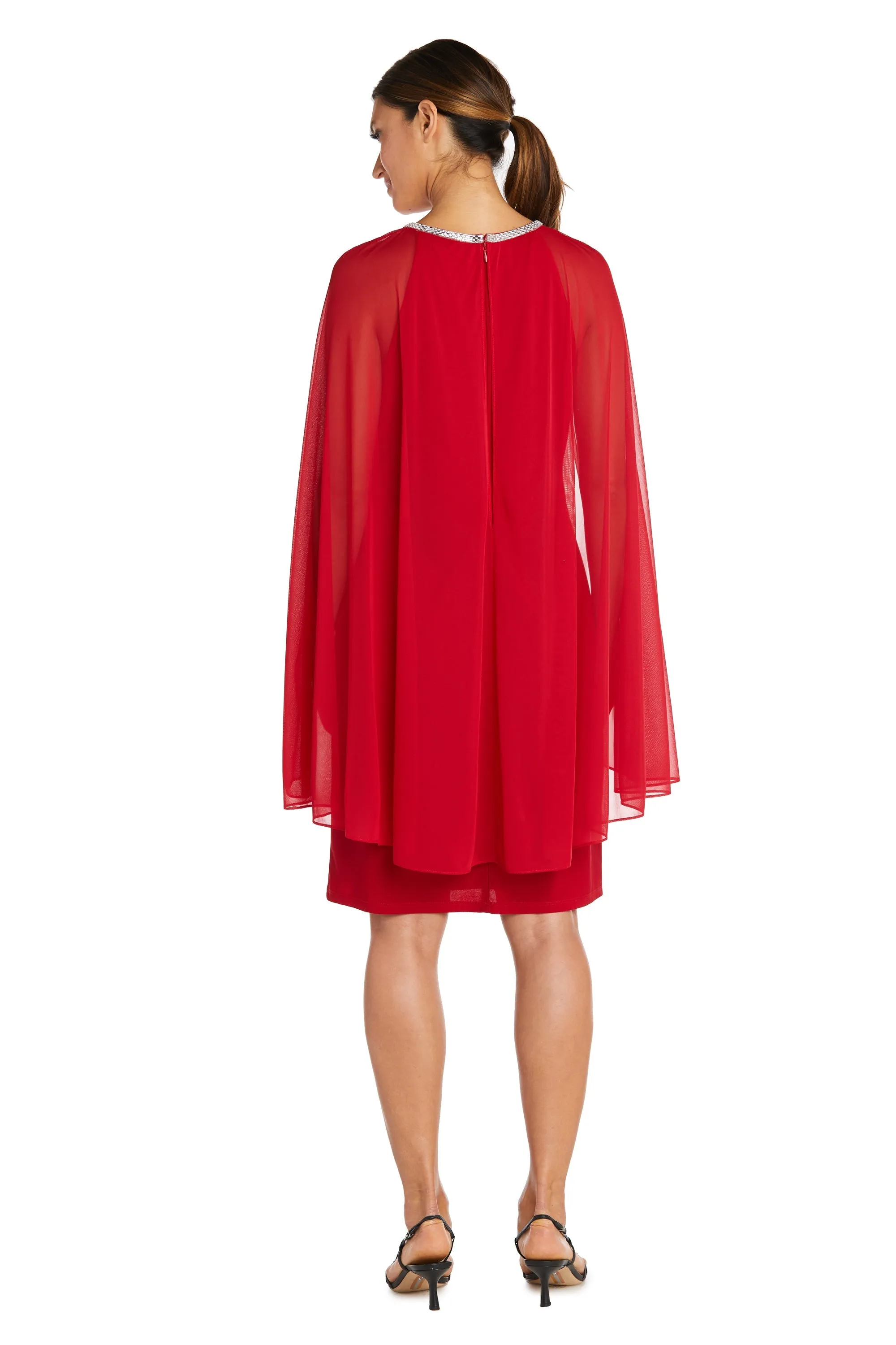 Petite Women Cape Cocktail with Rhinestone Neckline