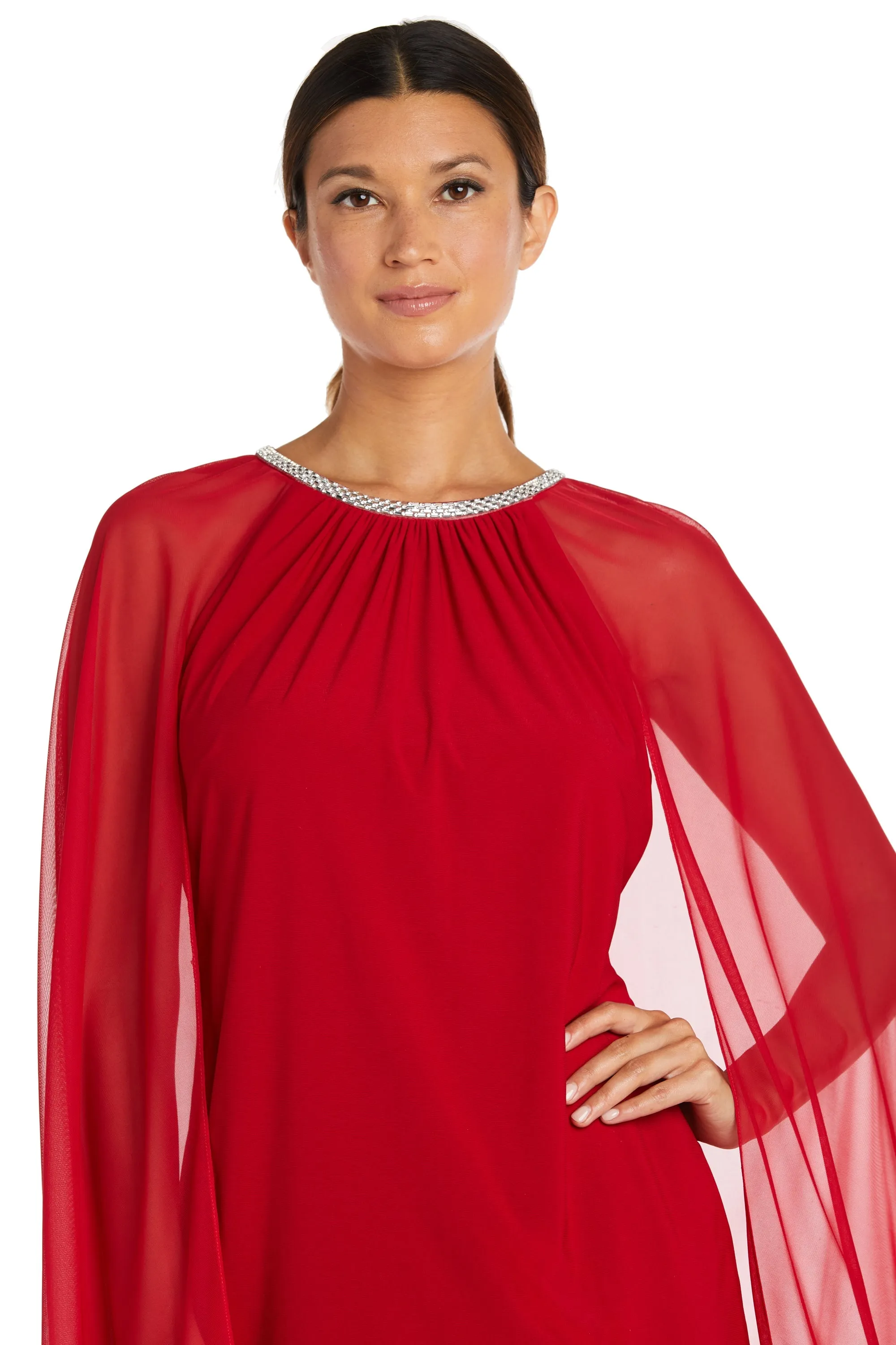 Petite Women Cape Cocktail with Rhinestone Neckline