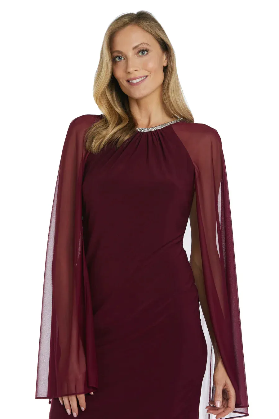 Petite Women Cape Cocktail with Rhinestone Neckline