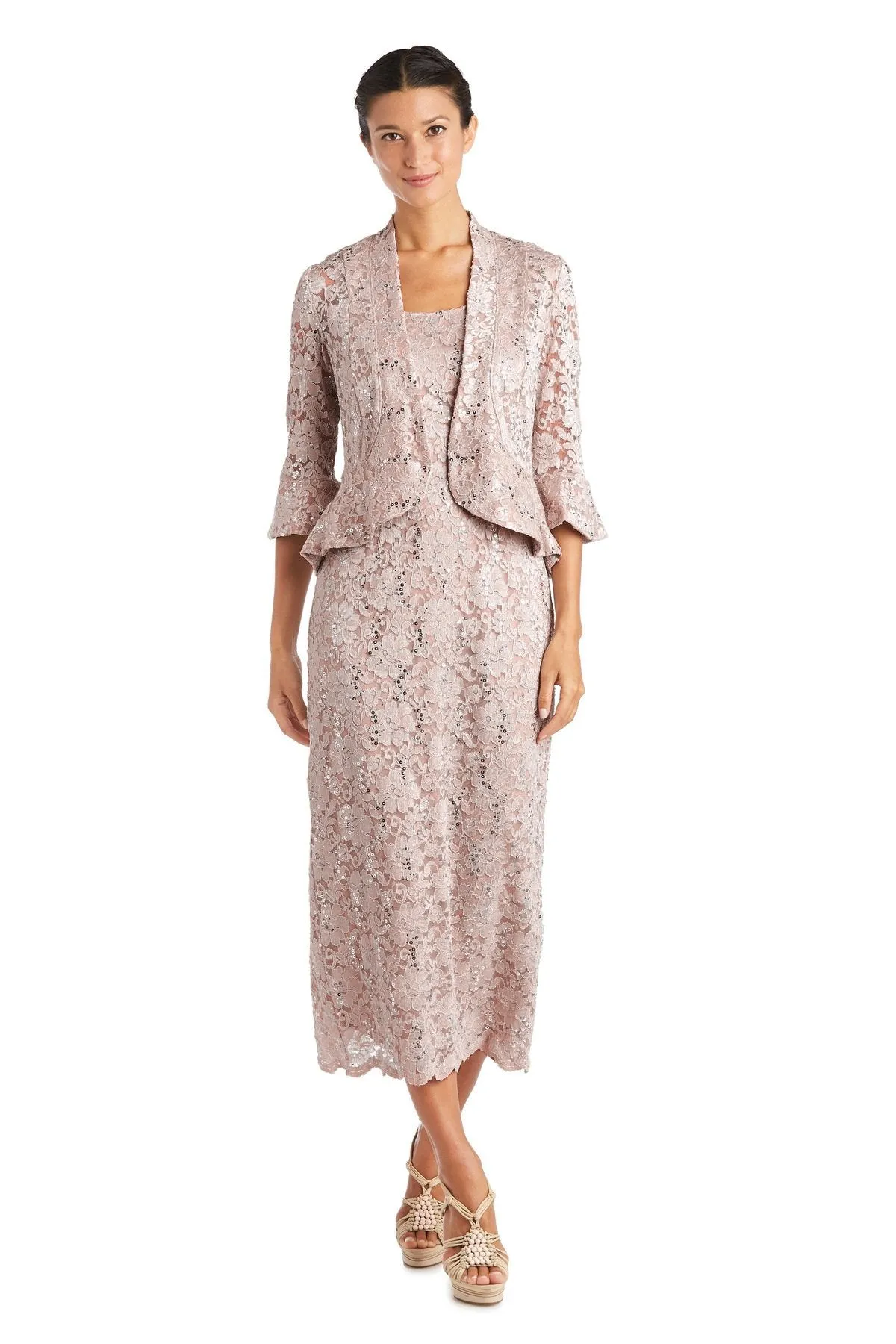 Petite Women's Sequin Lace Midi Jacket Dress - Mother Of The Bride Dress