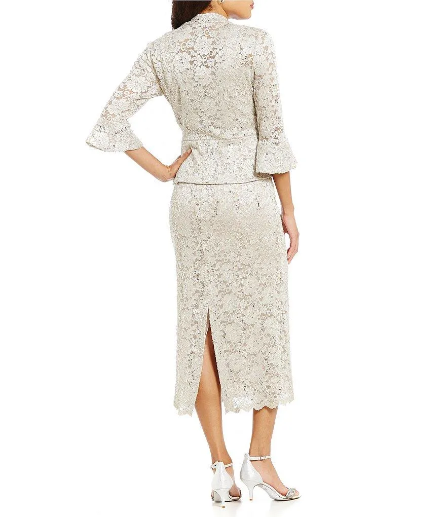 Petite Women's Sequin Lace Midi Jacket Dress - Mother Of The Bride Dress