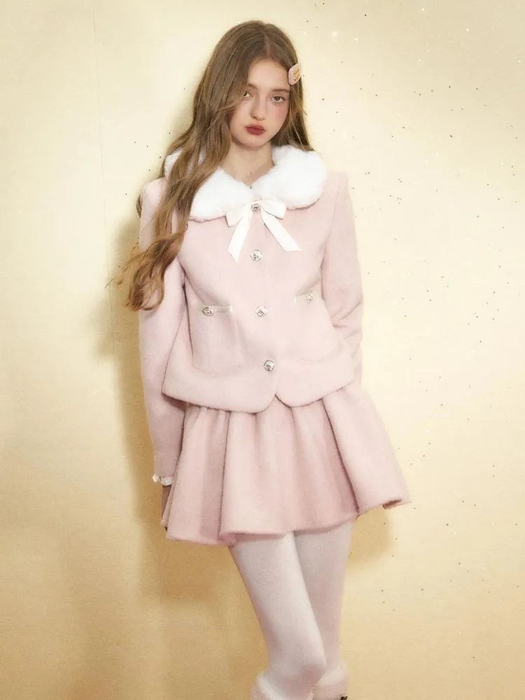 Pink wool coat and high waist tutu skirt【s0000004542】