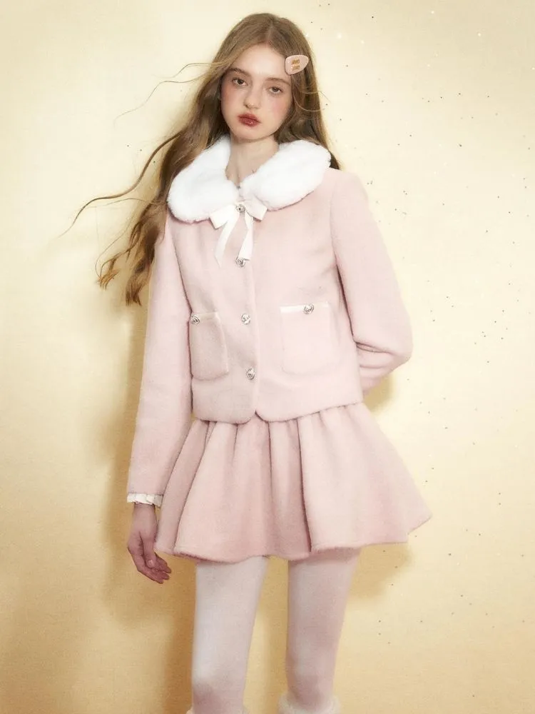 Pink wool coat and high waist tutu skirt【s0000004542】