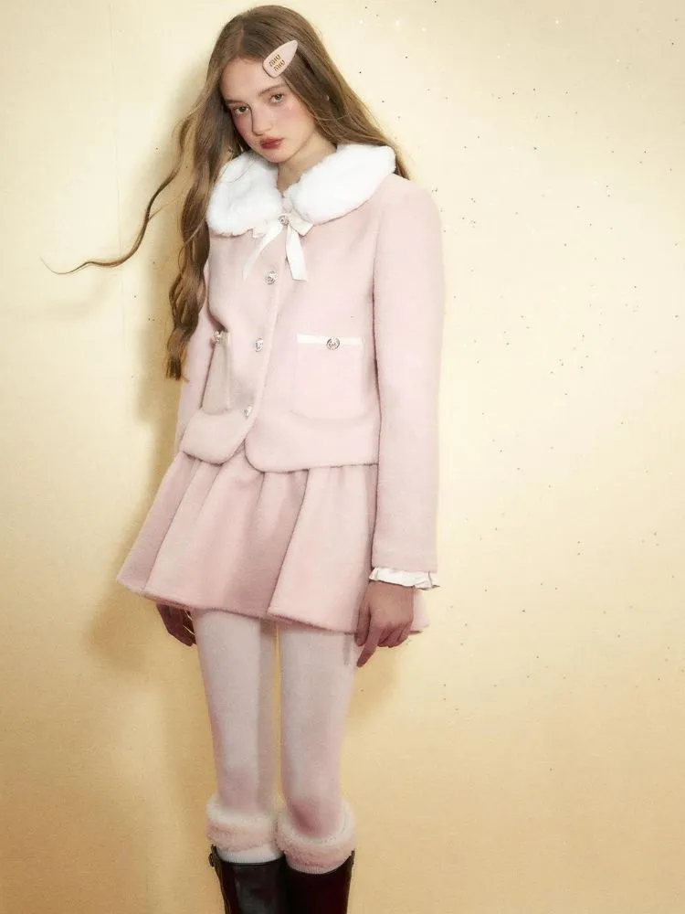 Pink wool coat and high waist tutu skirt【s0000004542】