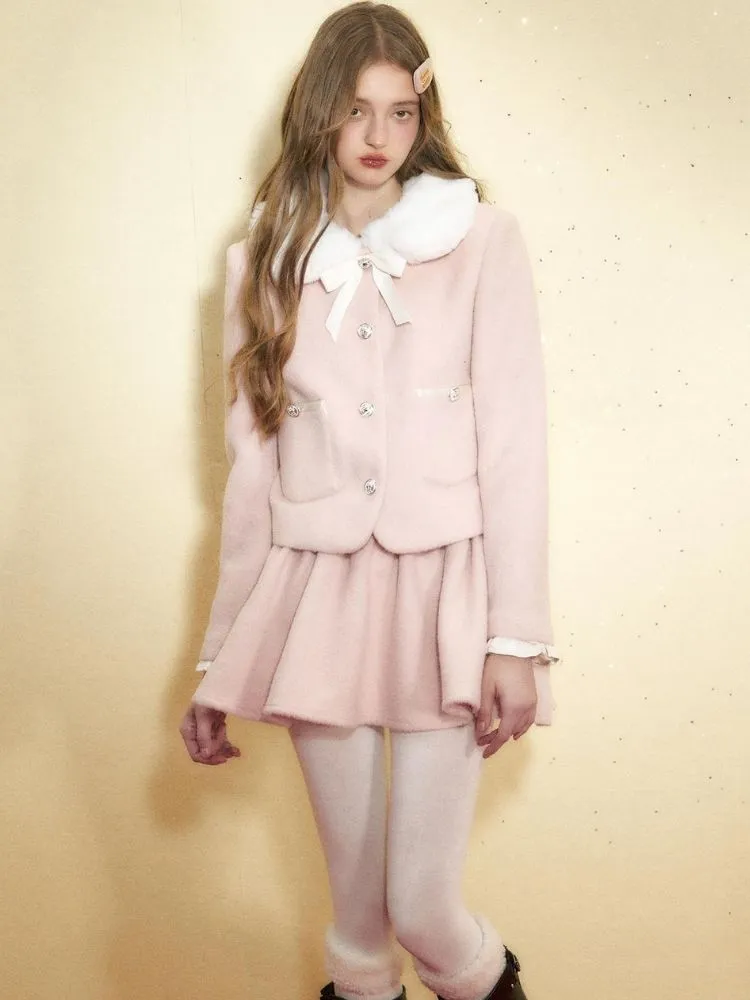 Pink wool coat and high waist tutu skirt【s0000004542】