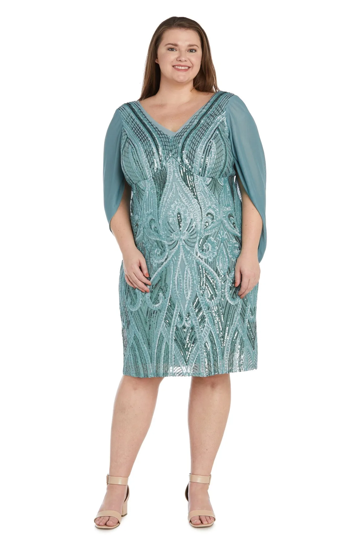 Plus Size Women Sequin Cocktail Cape Dress