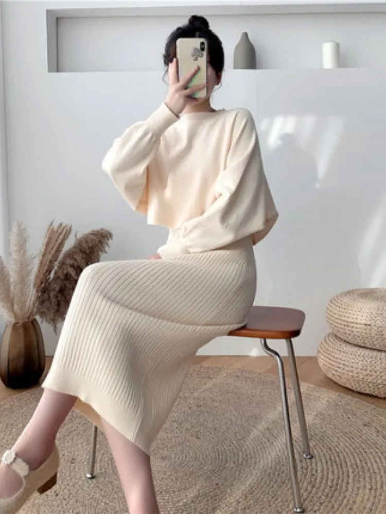 Purpdrank - Two Piece Set for Women 2023 New Autumn Winter Fashion Solid Color Sweater Suit Long Sleeved O-neck Women's Clothing Dress Sets