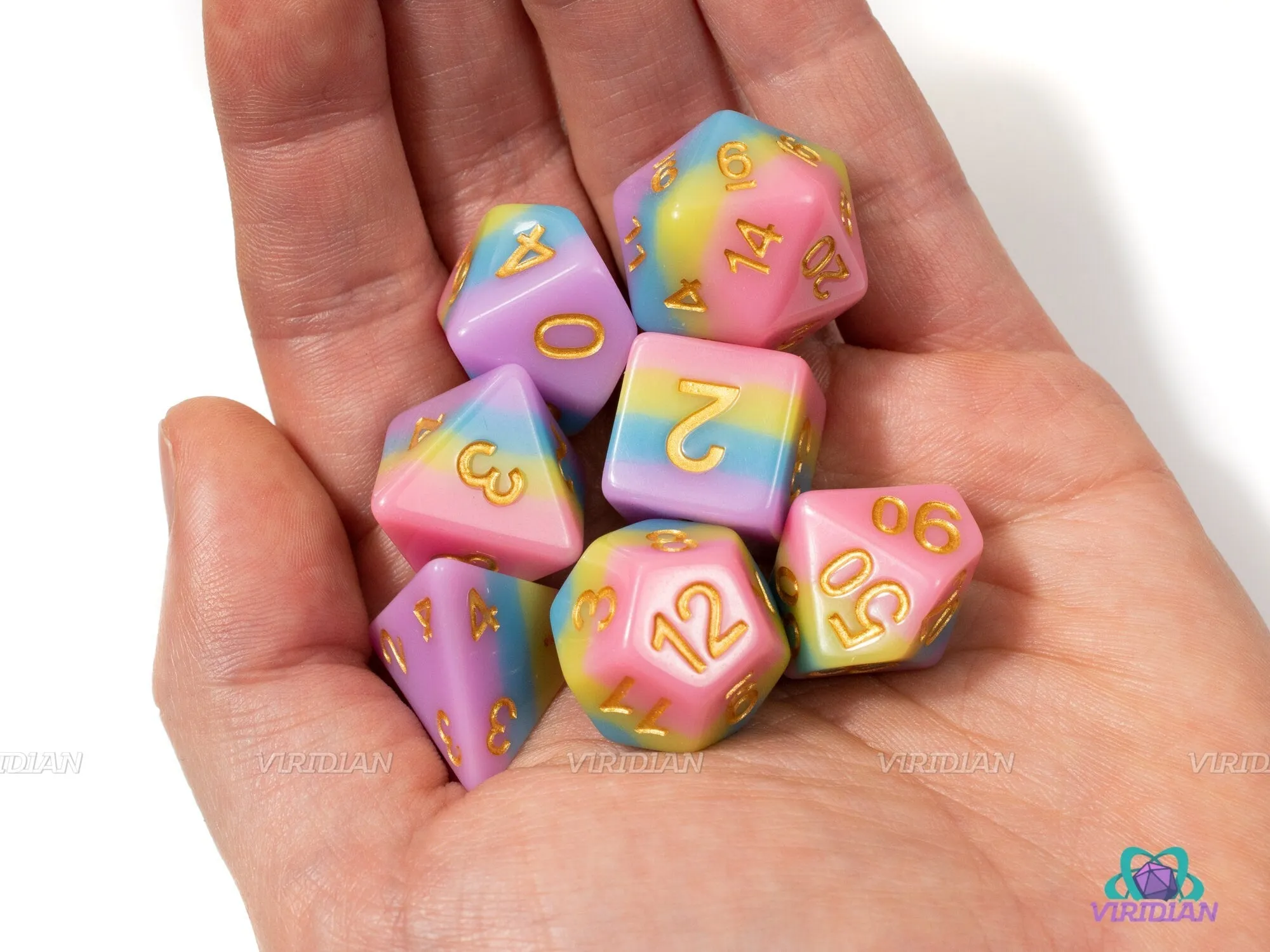 Rainbow Road | Layered Pastel Multi-Colored Rainbow (Pink, Light Green, Blue, Purple) | Acrylic Dice Set (7)