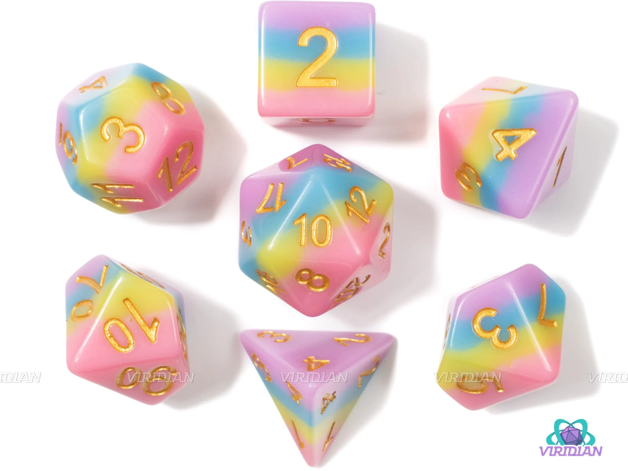 Rainbow Road | Layered Pastel Multi-Colored Rainbow (Pink, Light Green, Blue, Purple) | Acrylic Dice Set (7)