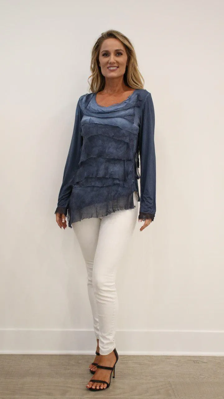 Raw Moda Italian Ruffle Top Long Sleeves