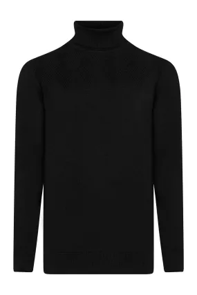 Regular Fit Patterned Cotton Blend Khaki Turtleneck Sweater, Black