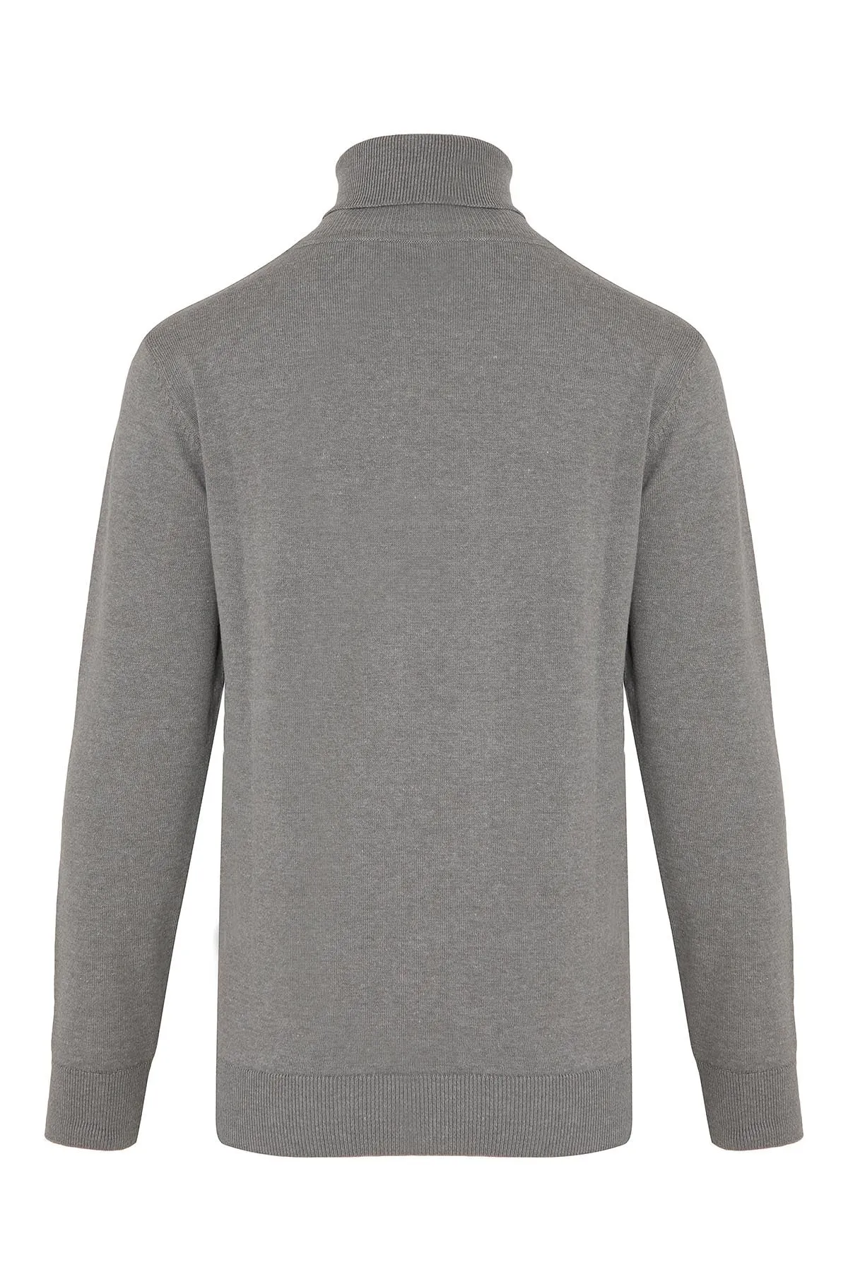 Regular Fit Patterned Cotton Blend Khaki Turtleneck Sweater, Gray Melange