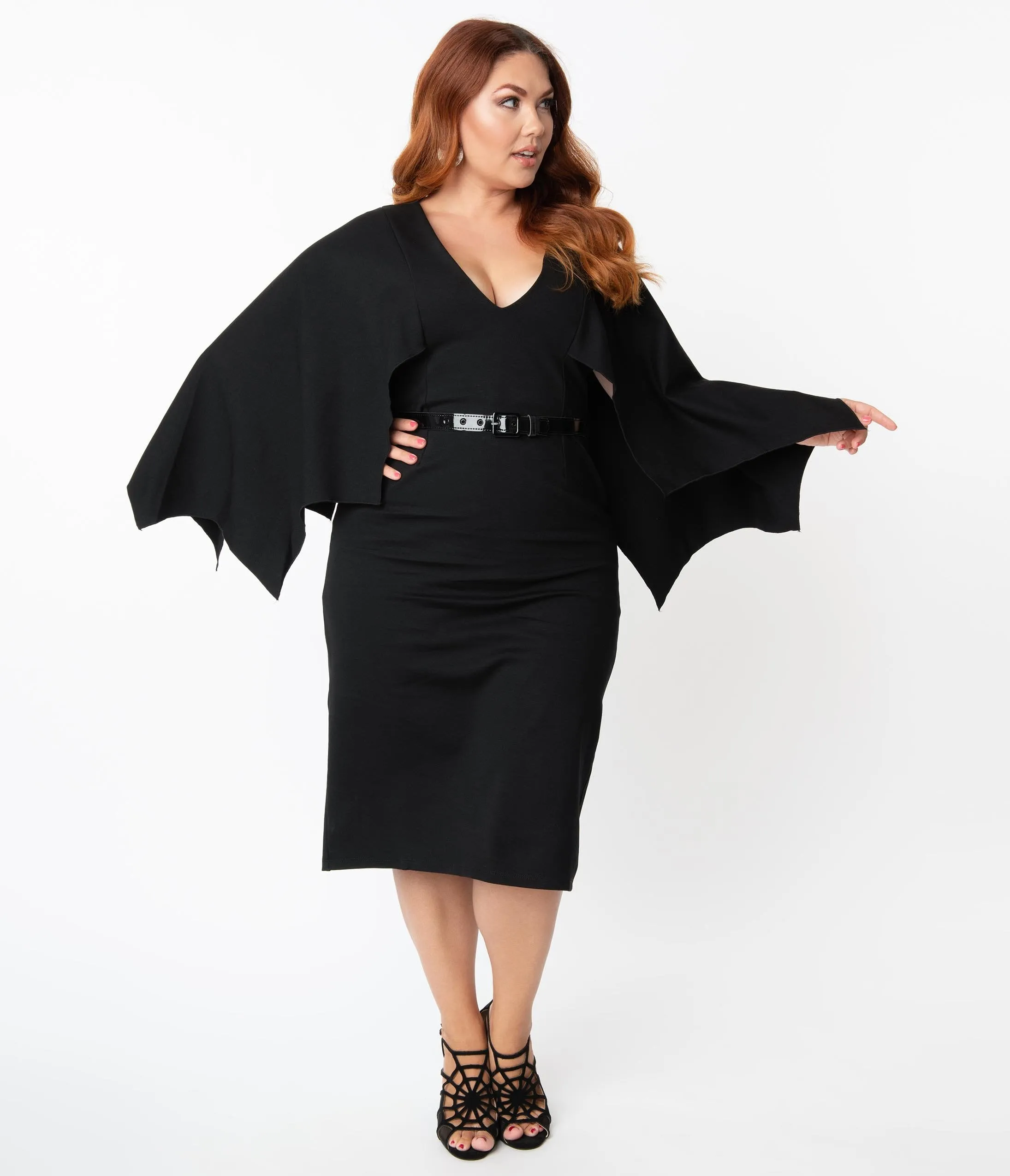 Retrolicious Plus Size Black Sleeved Creature Of The Night Wiggle Dress