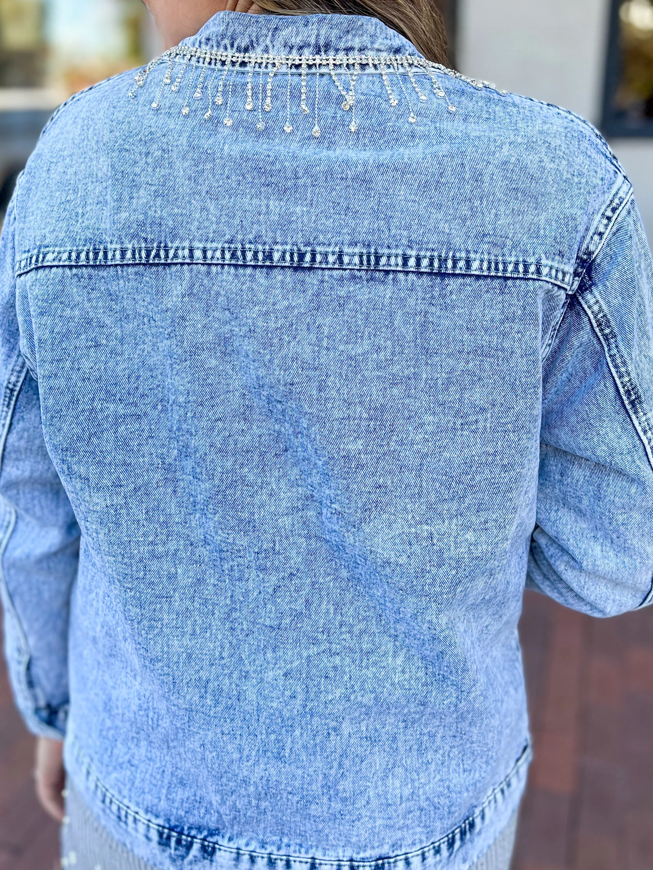 Rhinestone Collard Denim Jacket