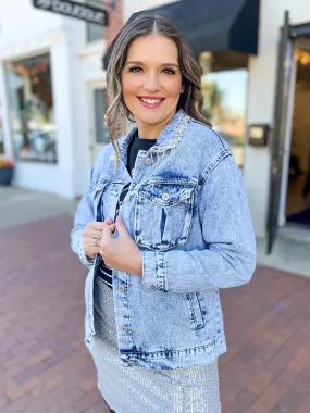 Rhinestone Collard Denim Jacket