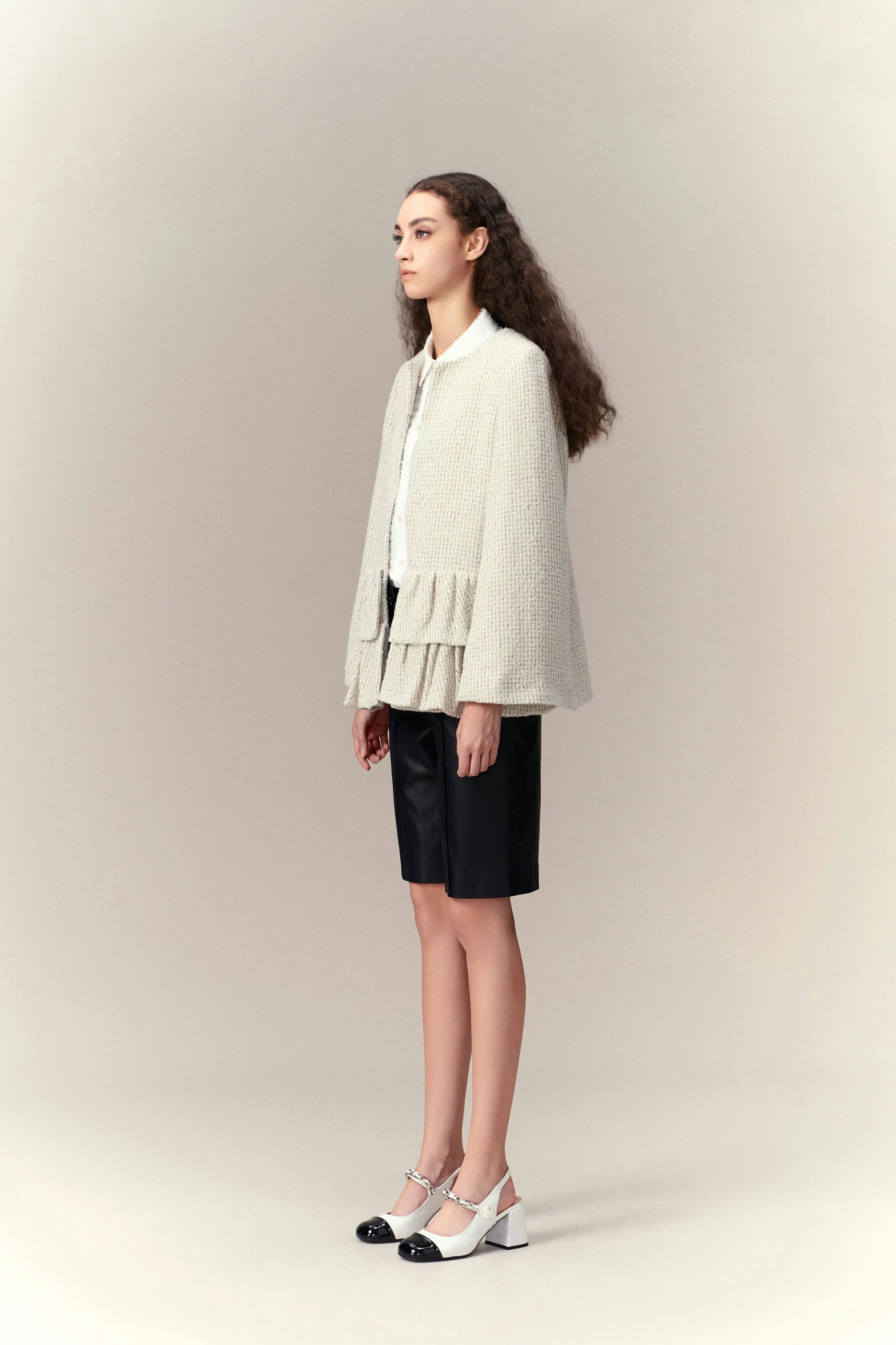 Ruffle Zip-detail Cape