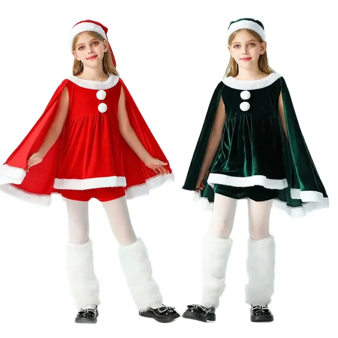 Santa Cape Dress-up Red Kid Green Costumes