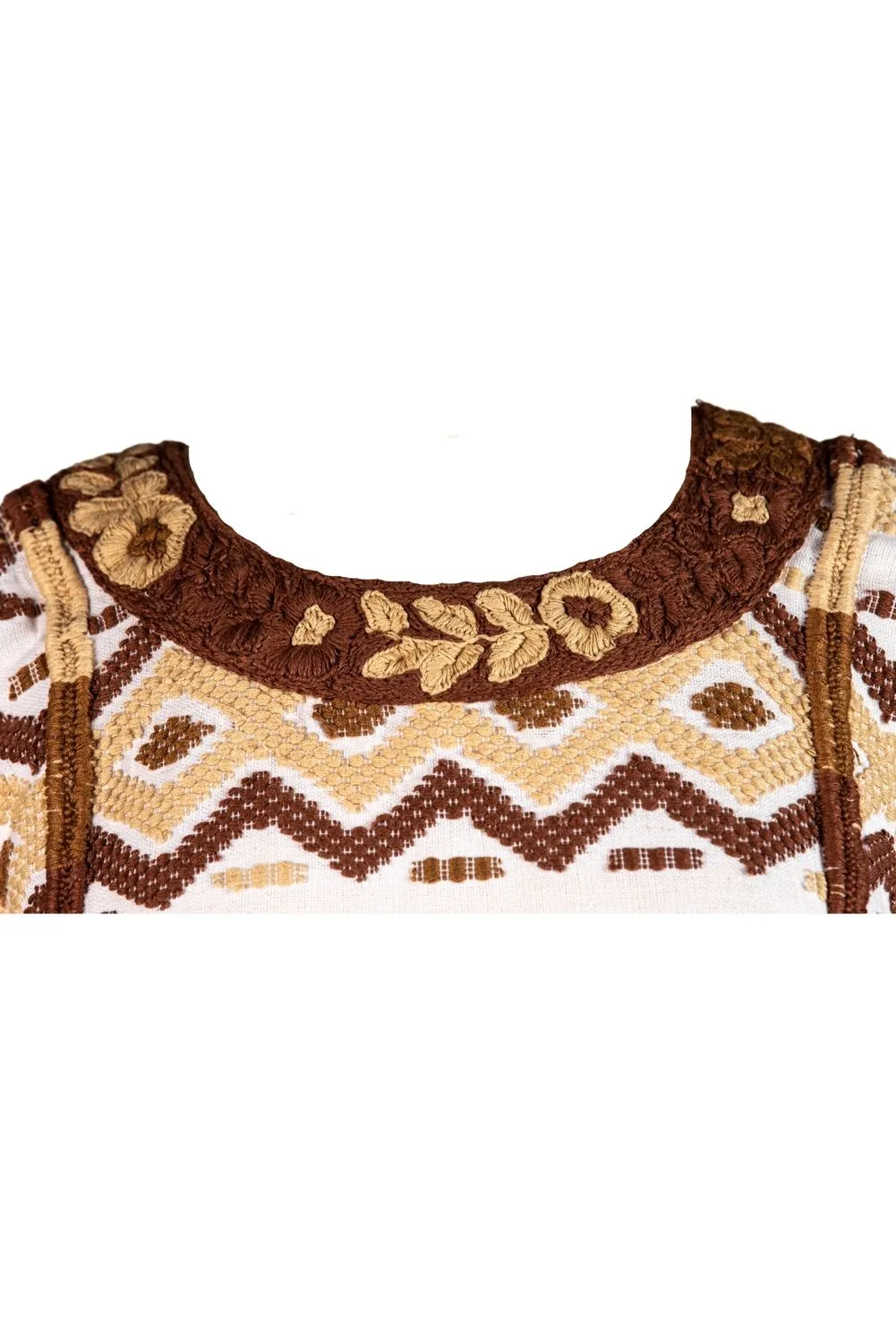 Santa Lucia Embroidered Guatemalan Tunic -Ivory, Taupe, Brown