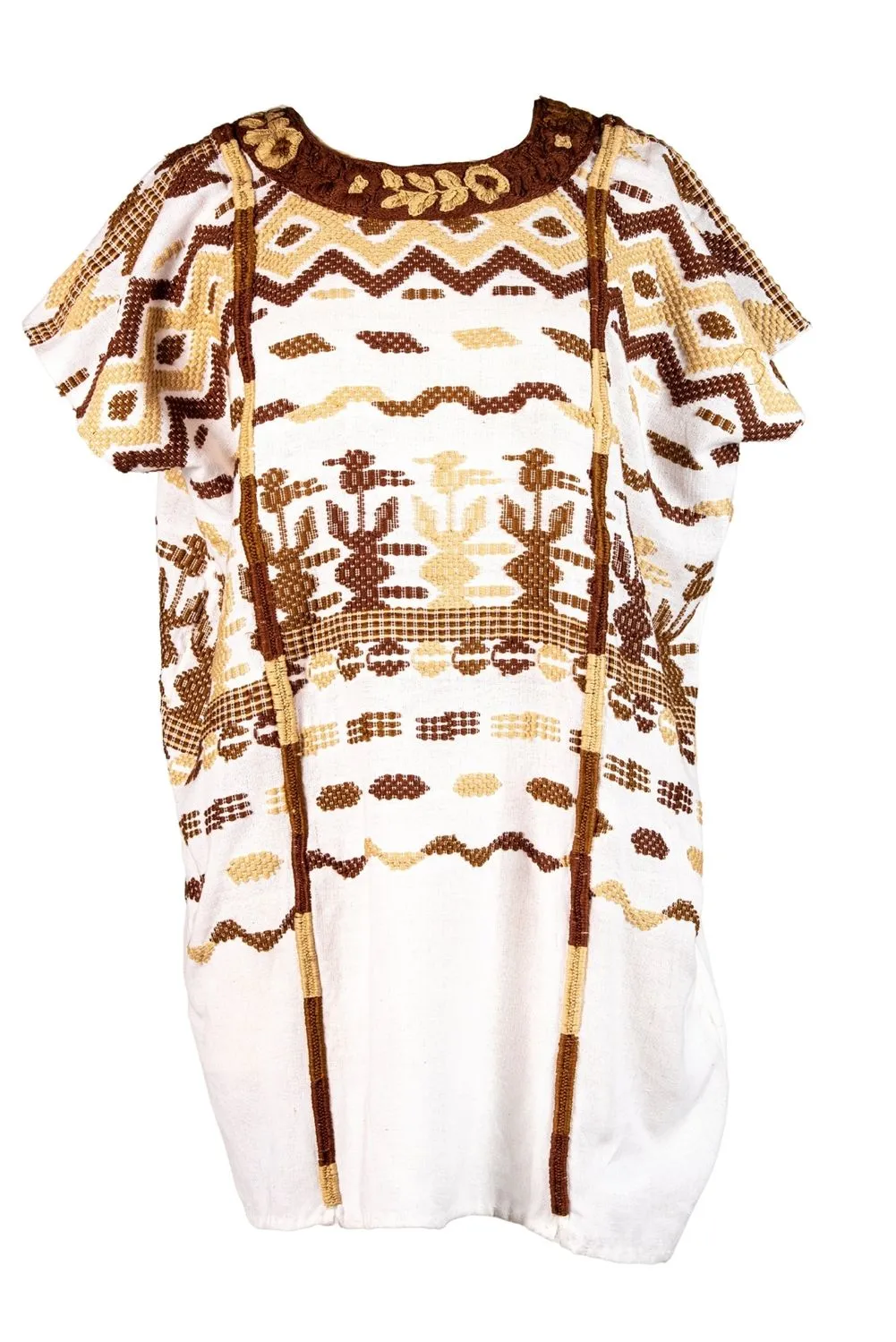 Santa Lucia Embroidered Guatemalan Tunic -Ivory, Taupe, Brown