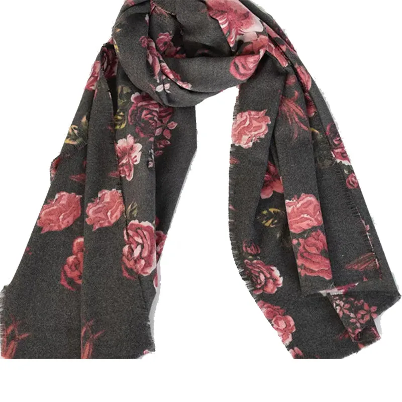 Scarf Autumn and Winter Rose Print Cashmere Tassel Shawl Women's Warm Neckband