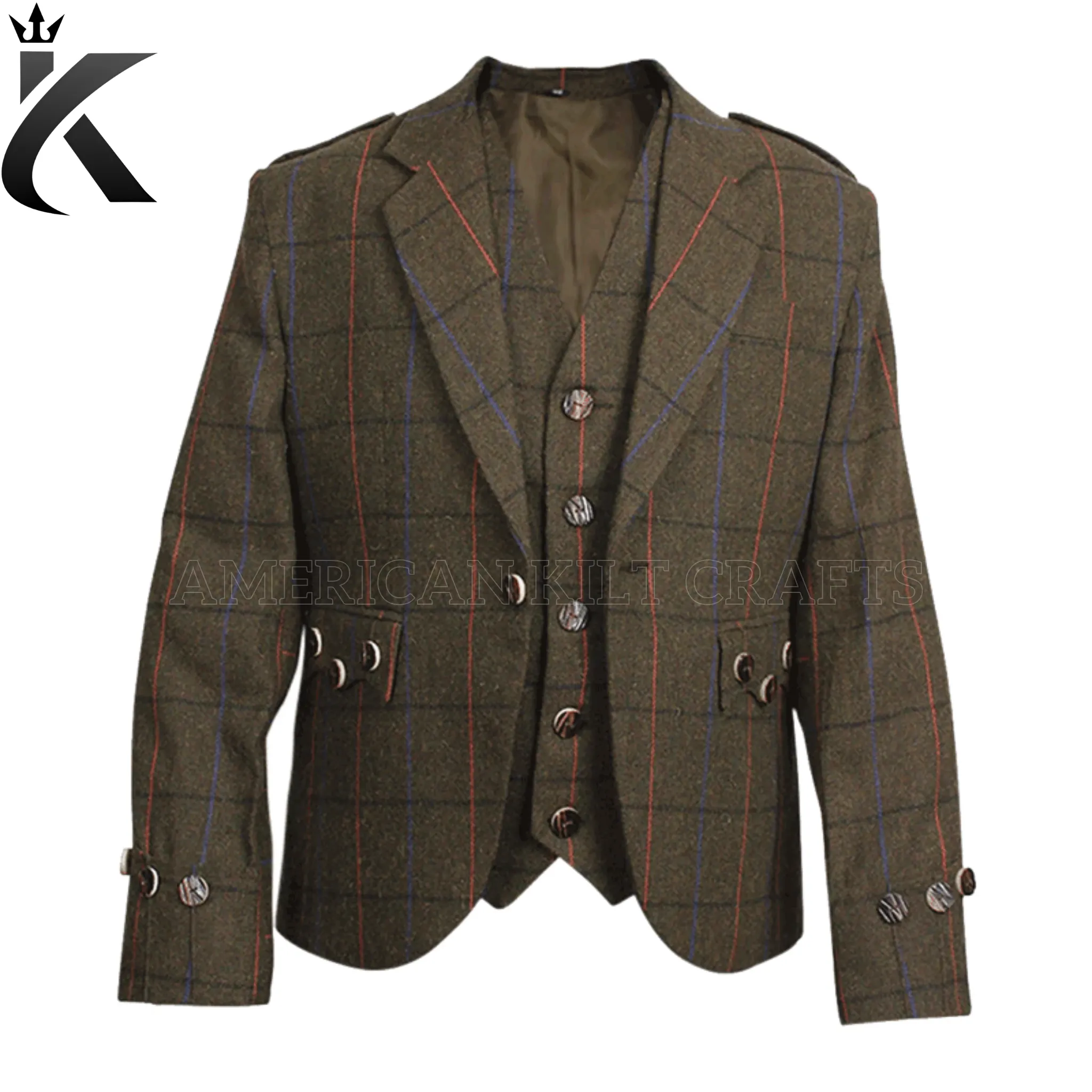 Scottish Brown Argyll Tweed Jacket And Vest - Unisex Traditional Clothing