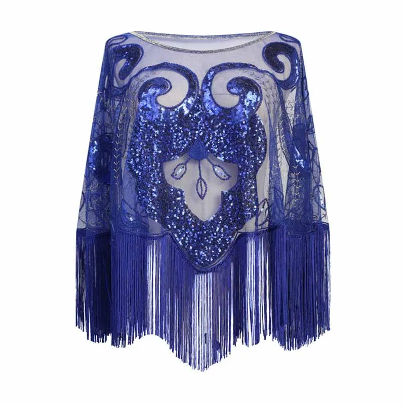 Sequin Beaded Shawl Wraps Fringed Evening Cape Scarf for Wedding