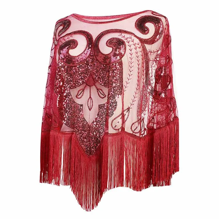 Sequin Beaded Shawl Wraps Fringed Evening Cape Scarf for Wedding