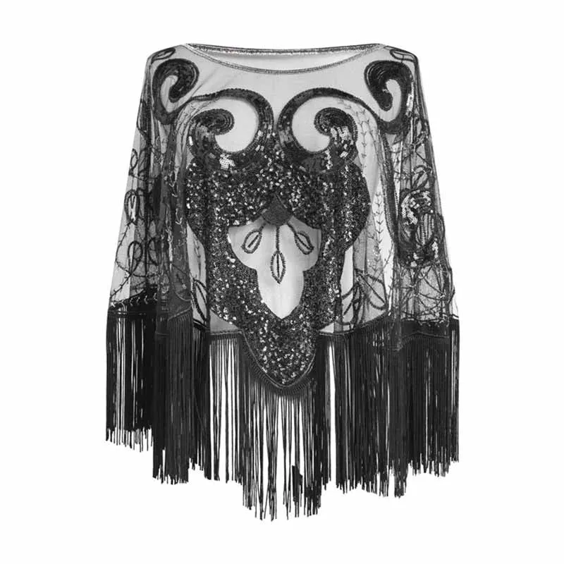 Sequin Beaded Shawl Wraps Fringed Evening Cape Scarf for Wedding